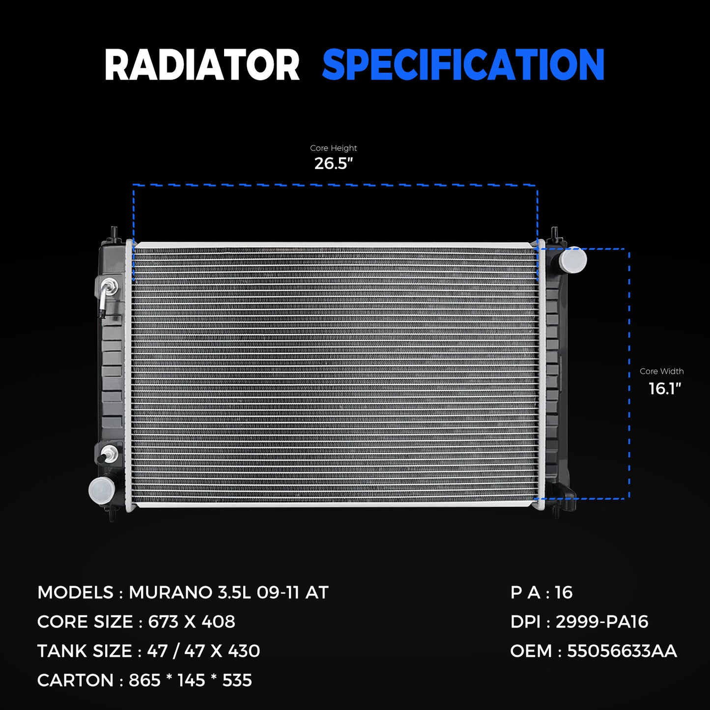 CU2988 Radiator for 2007-2018 Nissan Altima 2009-2019 Maxima 2.5L L4 3.5L V6