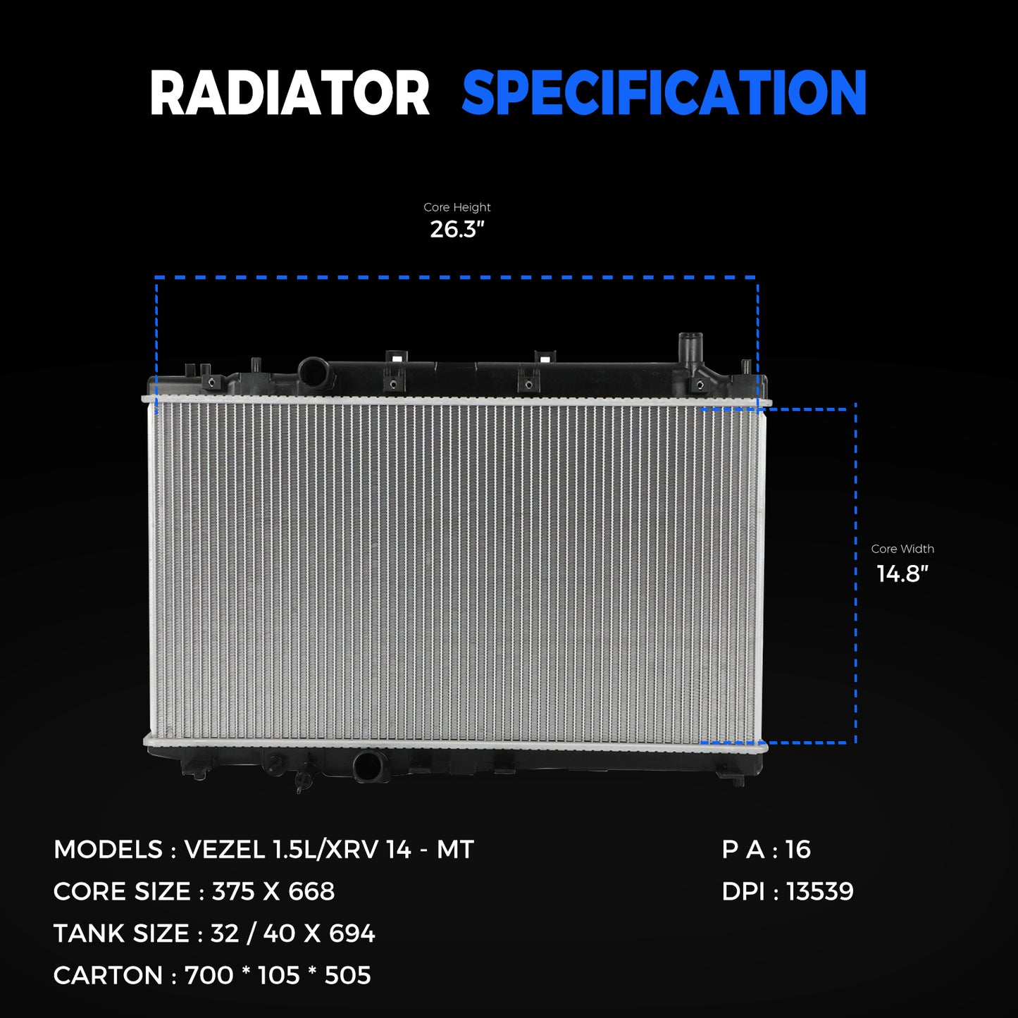 13539 Radiator For 2016 2017 2018 2019 2020 2021 2022 Honda HR-V HRV 1.8L EX LX