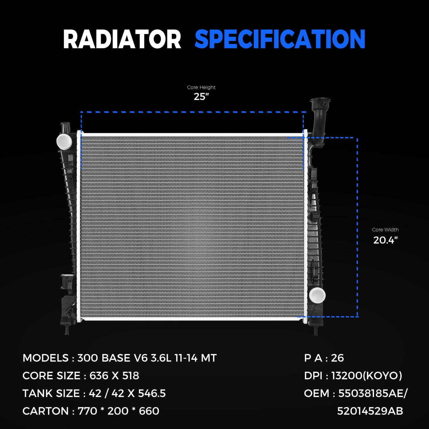 13200 Radiator for Jeep Grand Cherokee 2011-2015 3.6L / 11-21 5.7L / 14-21 6.4L