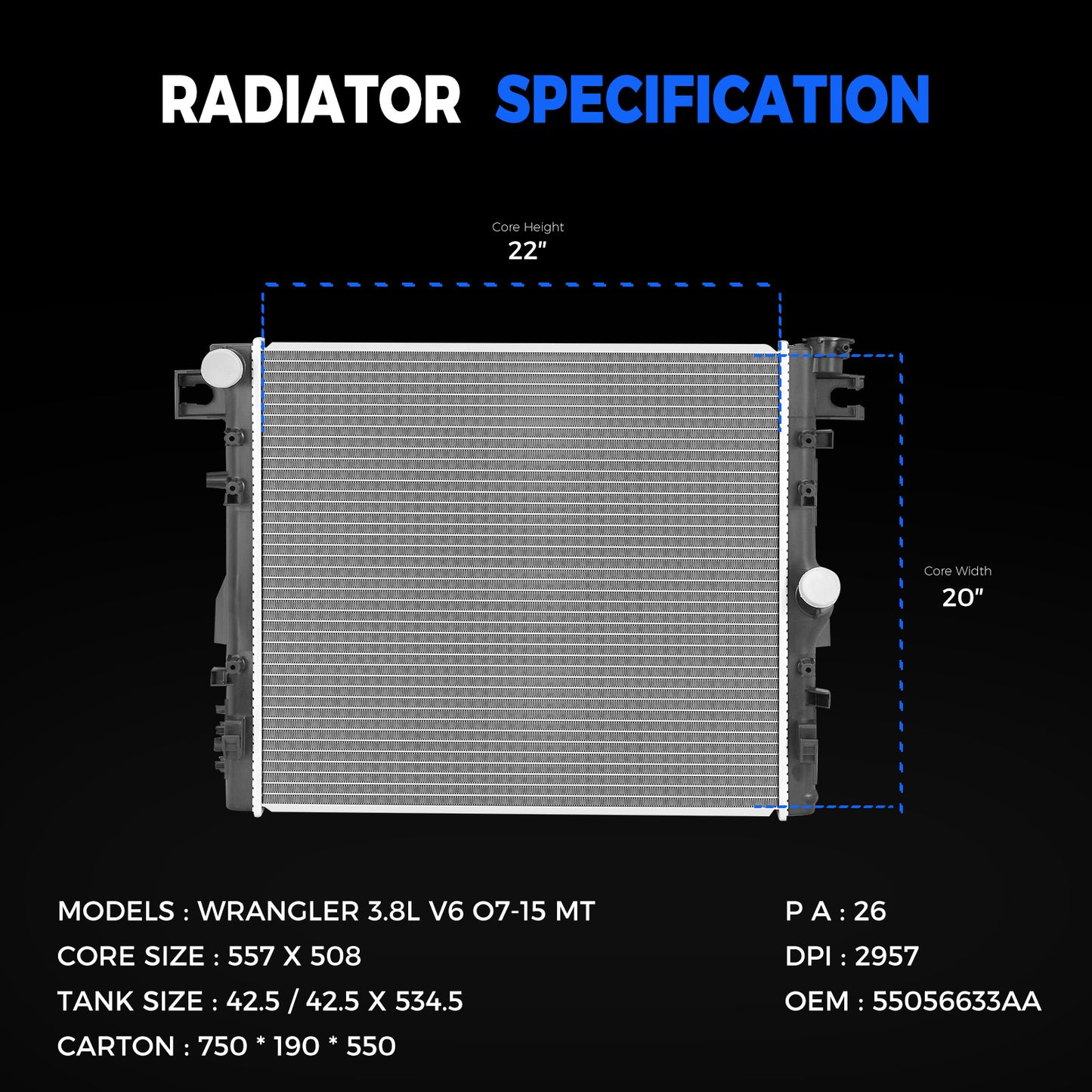 2957 Radiator For 2007-2018 Jeep Wrangler JK Unlimited Rubicon Sahara 3.6L 3.8L