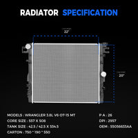 2957 Radiator For 2007-2018 Jeep Wrangler JK Unlimited Rubicon Sahara 3.6L 3.8L