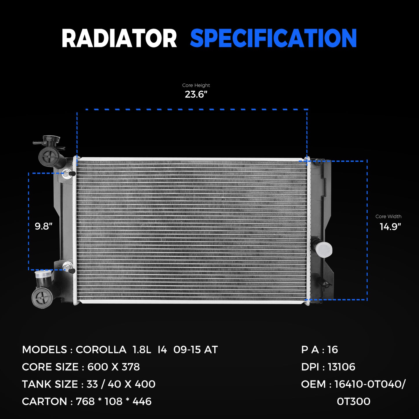 13129 Radiator for 2009-2018 Dodge Ram 1500 / 2019-2021 Classic 3.7L 4.7L 5.7L