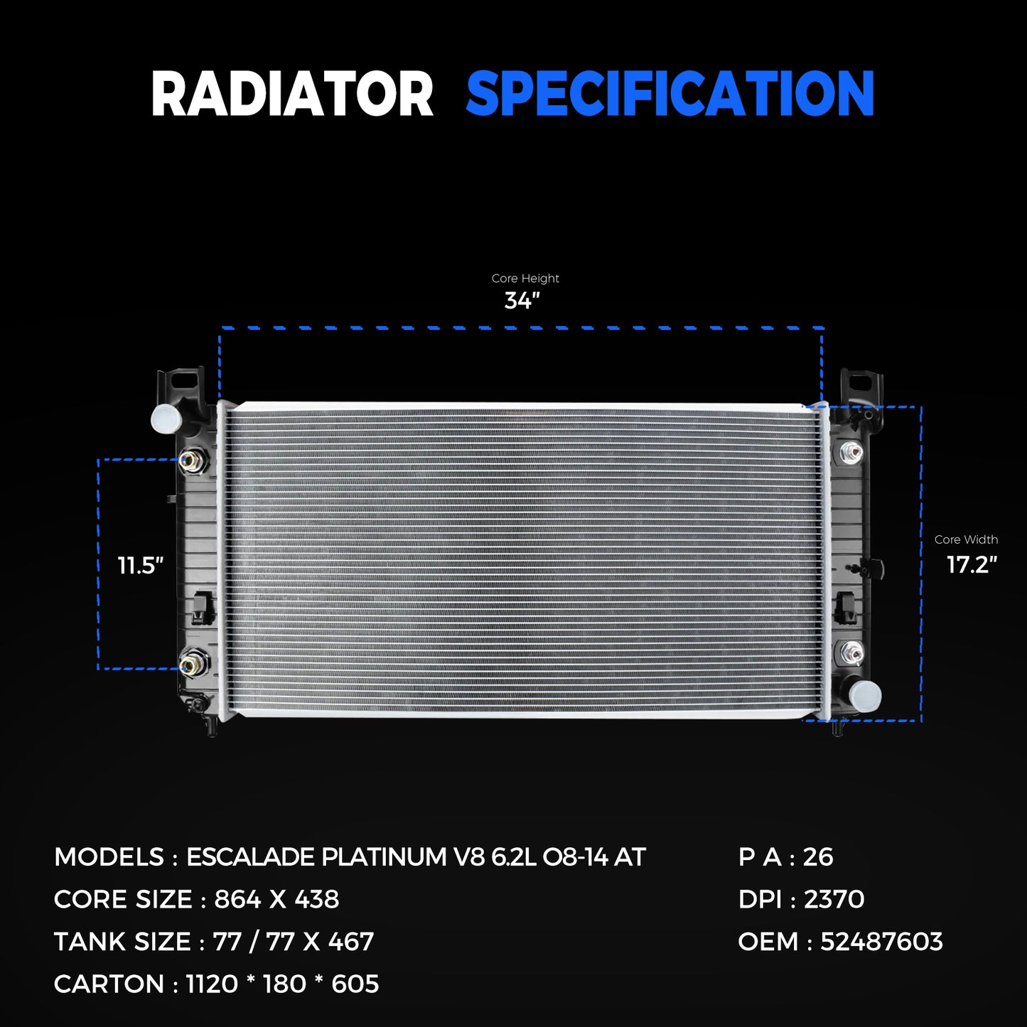 2370 34'' Radiator for For Chevy Silverado 1500 2500 Suburban Tahoe 4.8 5.3 6.0L