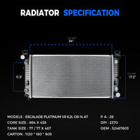 2370 34'' Radiator for For Chevy Silverado 1500 2500 Suburban Tahoe 4.8 5.3 6.0L