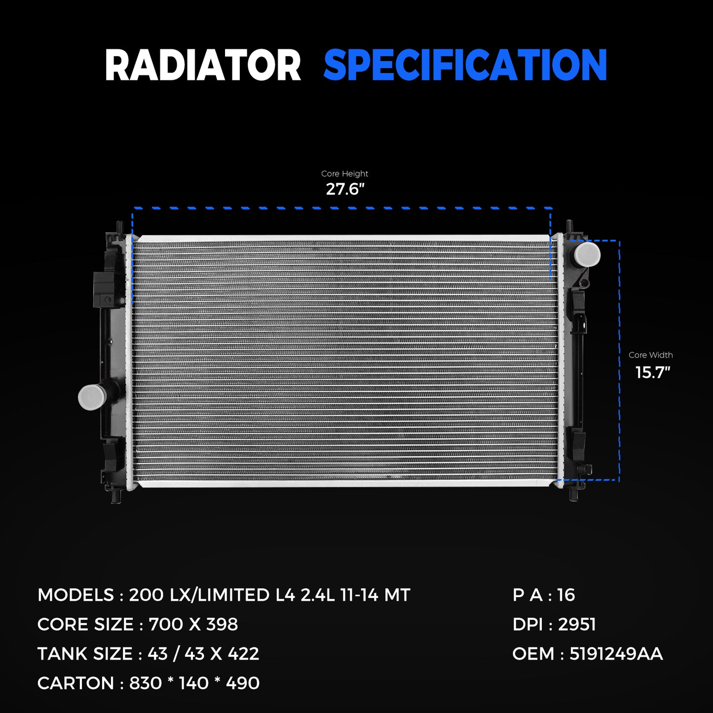 2951 Radiator For Jeep Compass Patriot Dodge Caliber Avenger 2.0L 2.4L 2.7L 3.5L