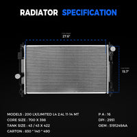 2951 Radiator For Jeep Compass Patriot Dodge Caliber Avenger 2.0L 2.4L 2.7L 3.5L