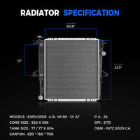 Radiator for 98-01 Ford Explorer 1998-2011 Ranger Mazda B3000 B4000 3.0L 4.0L CU2173